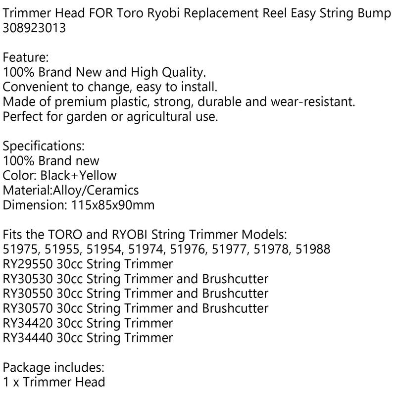 Trimmer Head FOR Toro Ryobi Replacement Reel Easy String Bump 308923013