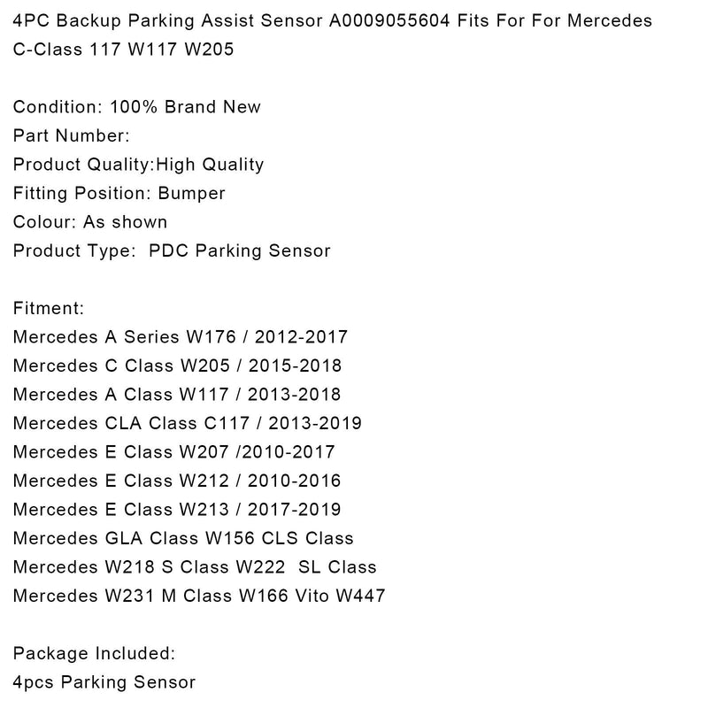 4Pc Backup Parking Assist Sensor A0009055604 Fits For Mercedes C-Class W117 W205 Generic