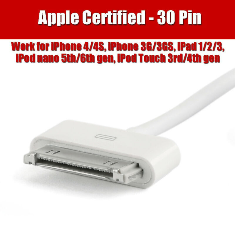 Charging Data Cable For iPhone 4 4S iPod iPad White and 3ft 30-Pin USB Sync