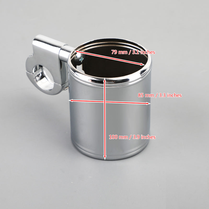 Motorcycle ATV Chrome Cup Holder Fit for 7/8" 1" 1-1/4" Handlebar Universal Generic