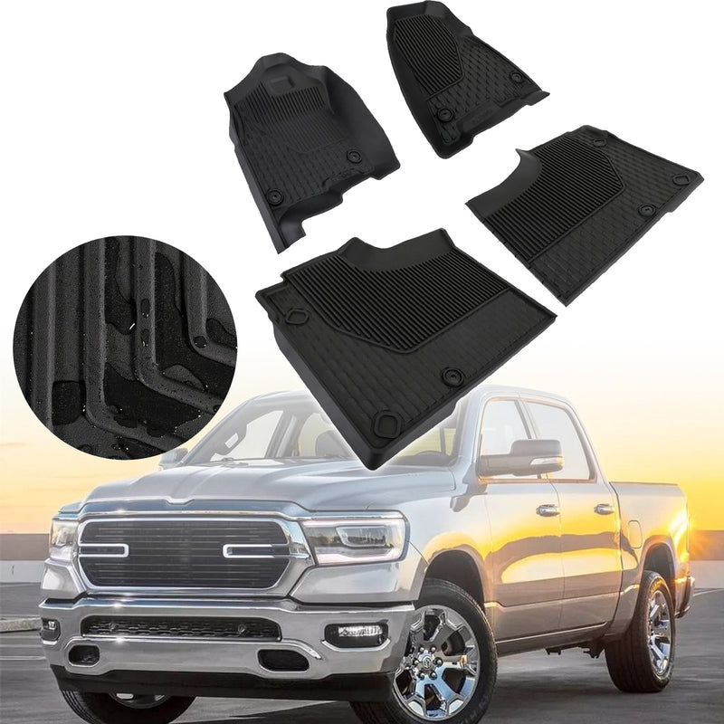 3D Black Rubber Floor Mats Liners for 2019-2020 Ram 1500 Crew Cab All Weather