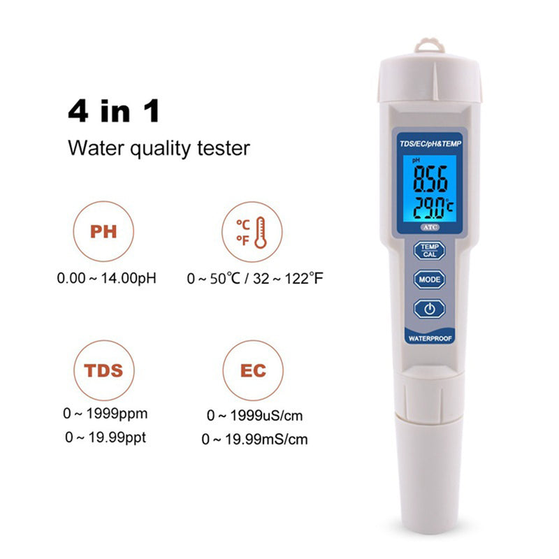 4In1 PH/TDS/EC/Temperature Meter Digital Water Quality Monitor Tester Test Tool