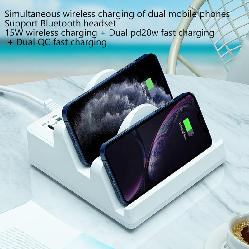 Dual Wireless Charging Station Dock USB 6 Port Multi Charger Holder UK Plug