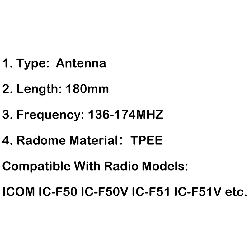VHF Whip Antenna 136-174 MHz For ICOM Radio IC-F50 IC-F50V IC-F51 IC-F51V