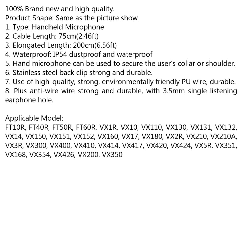 Handheld Speaker Mic Microphone For Yaesu VX2R VX3R VX5R Radio Walkie-talkie