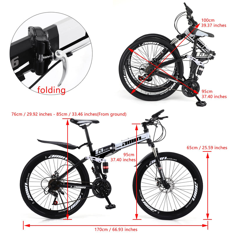 26 Inch 21 Speed Folding Mountain Bike Full Suspension MTB Folding Bicycle AUS Warehouse For Sale