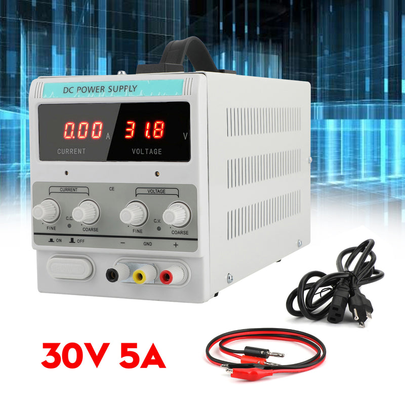 Adjustable Power Supply 30V 5A 110V Precision Variable DC Digital Lab w/clip