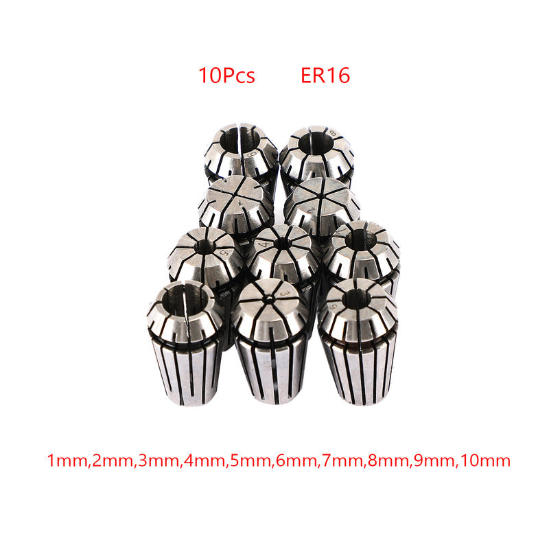 10Pcs ER16 Spring Collet Set For CNC Milling Lathe Tool Engraving Machine Steel