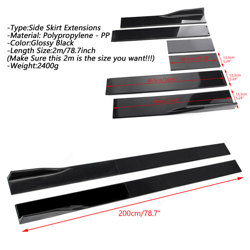 78.7'' Universal Side Skirt Extensions Rocker Panel Splitters Lip Polypropylene Generic