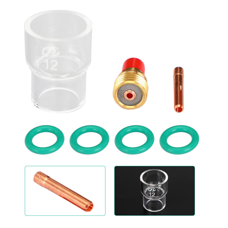 7pcs TIG Welding Torch Stubby Gas Lens Pyrex Glass Cup Kit For WP-9/20/25