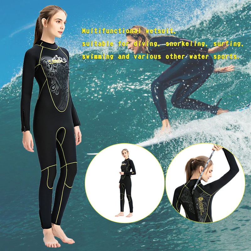 5mm Women Neoprene Wetsuit Surfing Diving Suit Full Body Snorkeling Triathlon