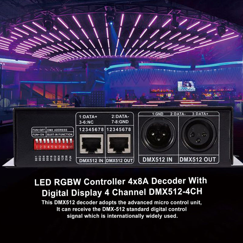 LED RGBW Controller 4x8A Decoder With Digital Display 4 Channel DMX512-4CH