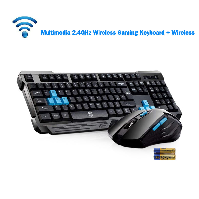 Multimedia 2.4GHz Wireless Gaming Keyboard with USB Ergonomic Mouse DPI Control