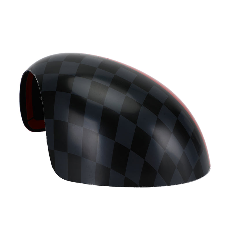 2 x  Black/Grey Checkered Red Mirror Covers for MINI Cooper R55 R56 R57 Generic