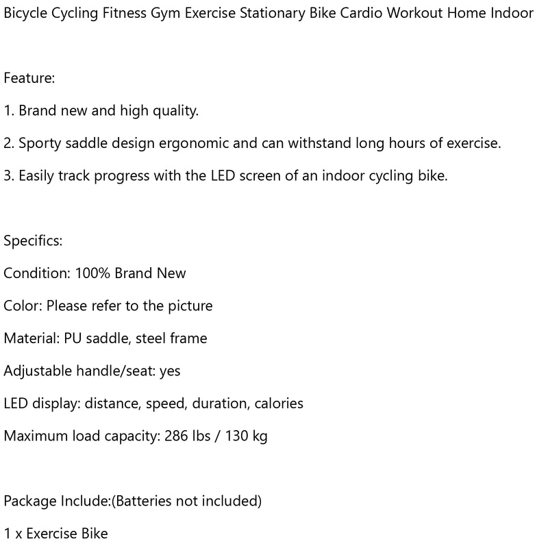 286 lbs Exercise Bike Fitness Indoor Cycling Stationary Bicycle Cardio Workout