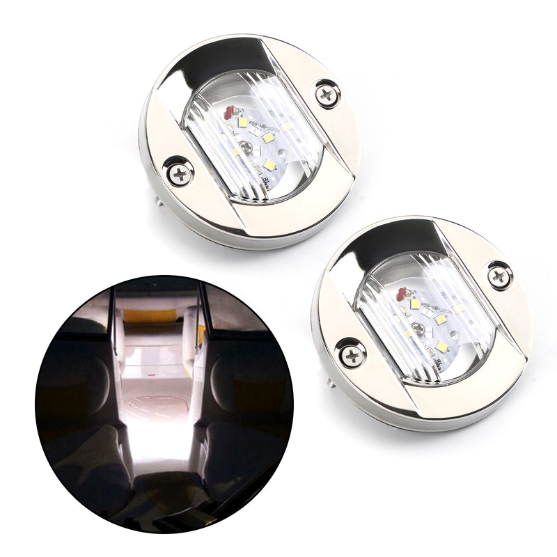 2PCS LED Marine Boat Yacht Transom Chrome Anchor Stern Light Round 2835-SMD 12V