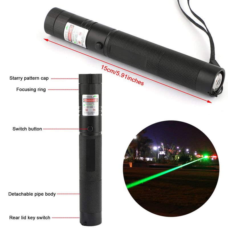 500Mile 532nm 303 Green Laser Pointer Visible Beam Light Lazer Pen+18650+Charger