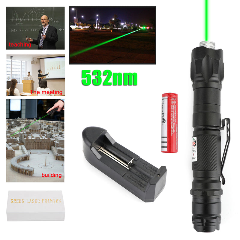 Military 532nm Green Laser Pointer Pen Visible Beam + Battery +Star Cap