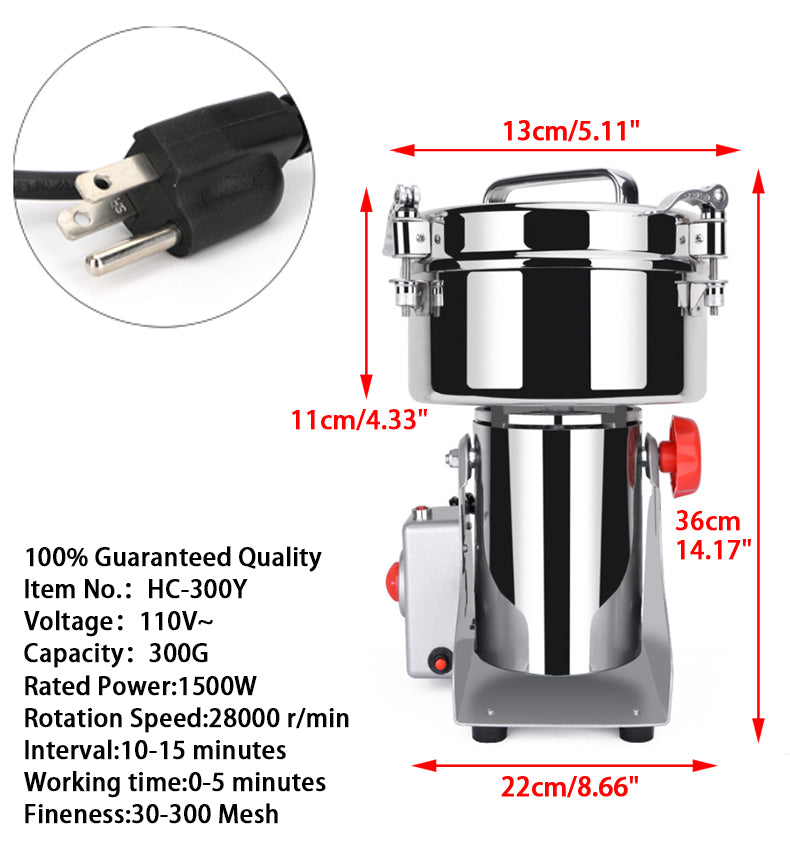 300g Herb Grain Grinder Electric Mill Cereal Machine-High Speed/Durable Life