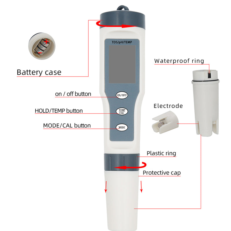 3 In 1 Digital PH TDS TEMP Waterproof Water Quality Meter Tester Test Pen Tool