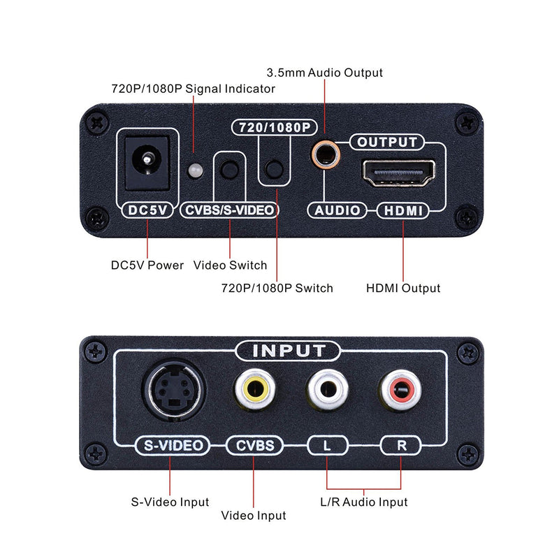 3 RCA AV+S-Video CVBS Composite R/L Audio to HD 1080P Converter AU Plug Power