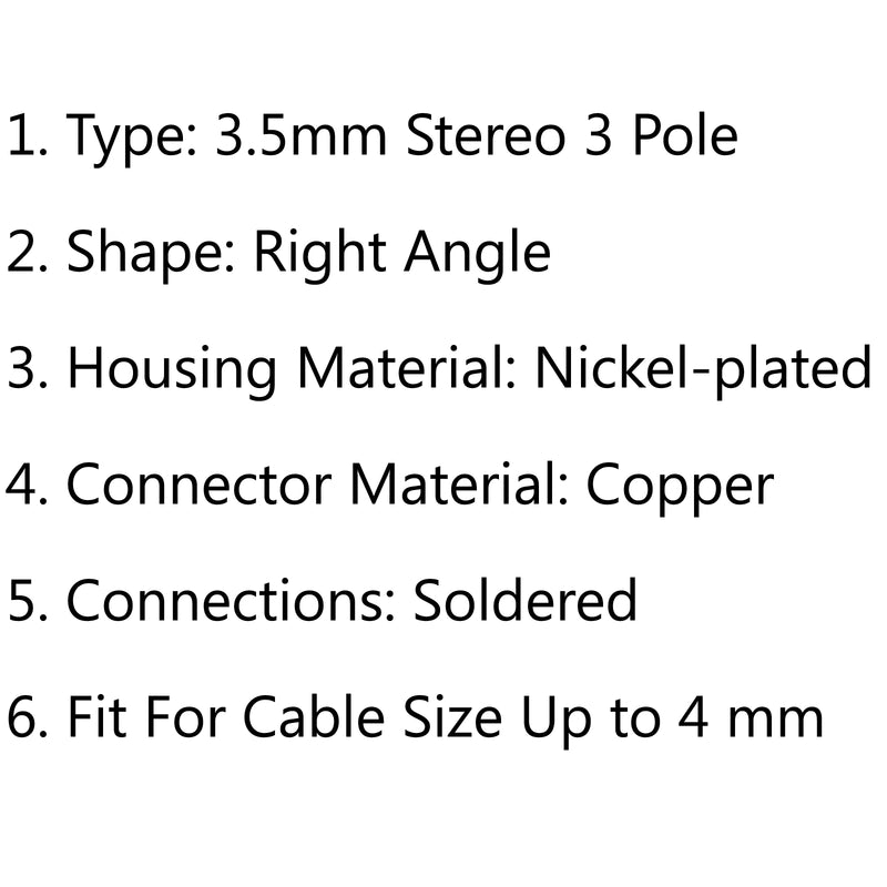 4PCS 3.5mm 3 Pole TRS Mini Audio Male Plug Right Angle 90¡ã Connector Black