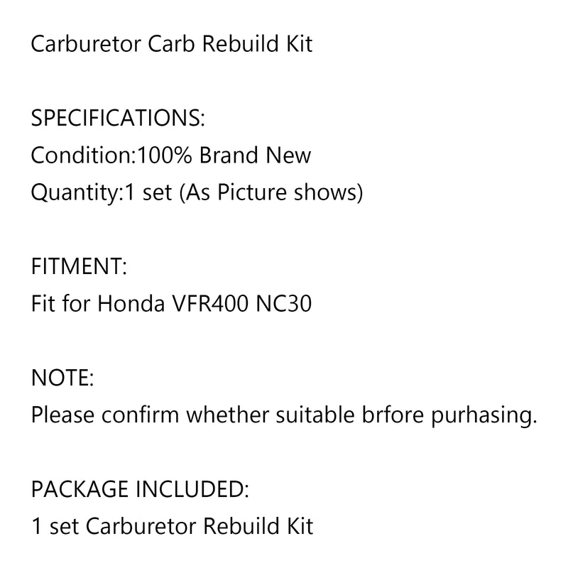 1X Carburetor Repair Kit Rebuild Parts fit for Honda VFR400 VFR400R NC30 Generic