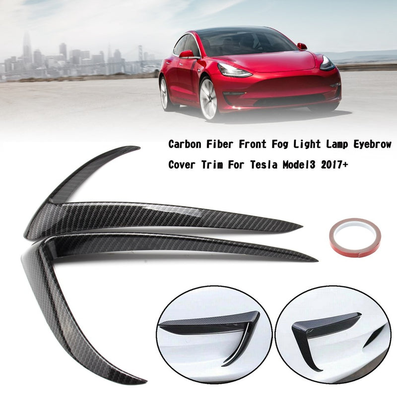 Carbon Fiber Front Fog Light Lamp Eyebrow Cover Trim For Tesla Model3 2017+ Generic
