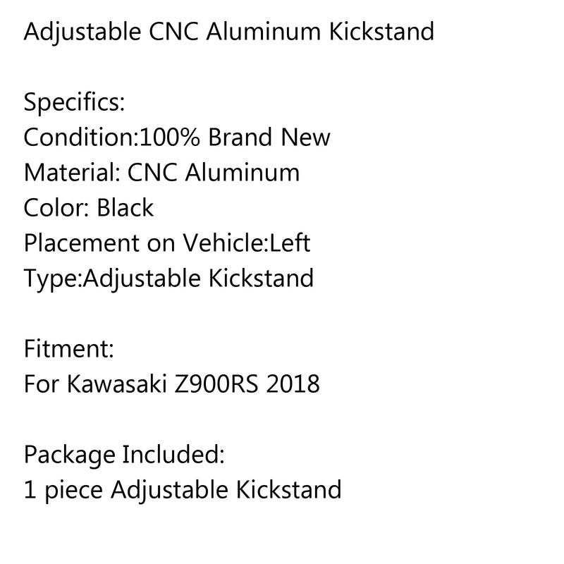 CNC Aluminum Side Stand Leg Kickstand Adjustable For Kawasaki Z900RS 2018 Black Generic