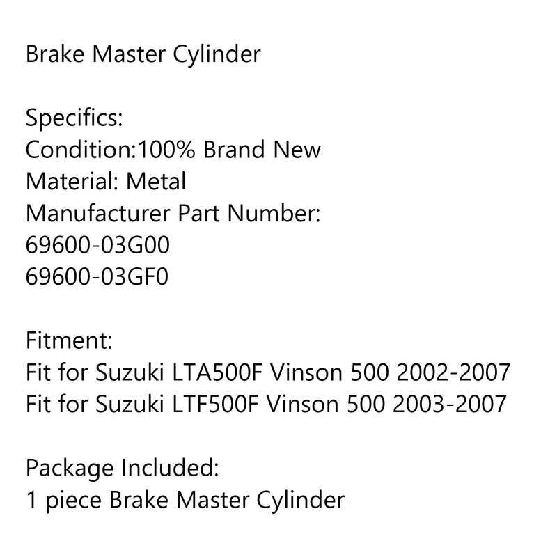 Rear Brake Master Cylinder fit for Suzuki LTA500F LTF500F Vinson 500 2003-2007 Generic