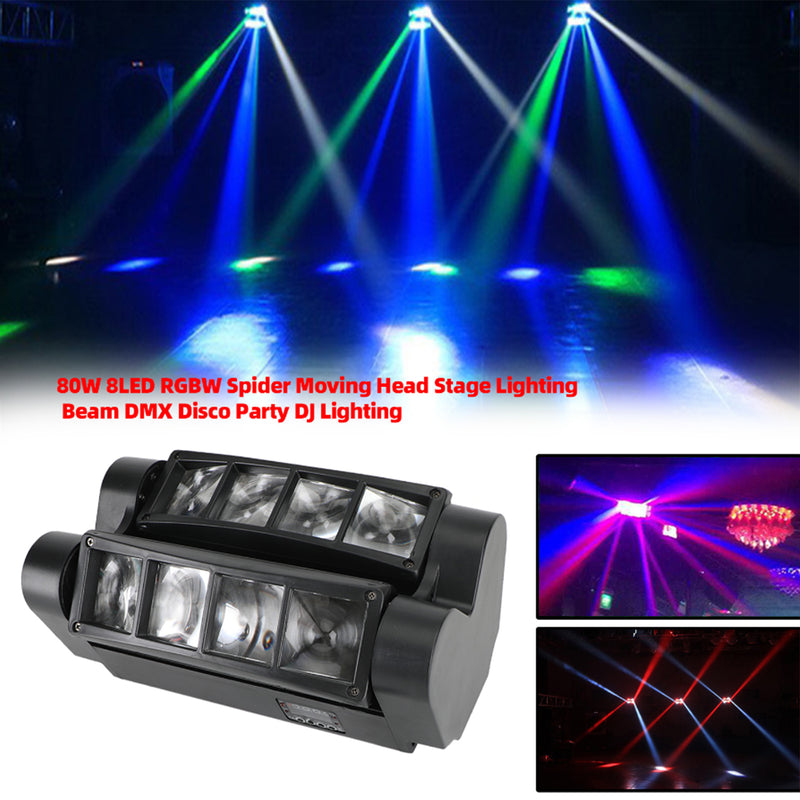 80W 8LED RGBW Spider Moving Head Stage Lighting Beam DMX Disco Party DJ Lighting