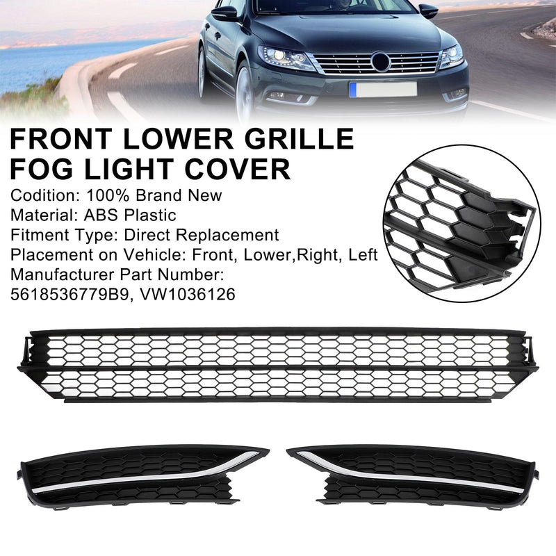 Volkswagen Passat 2012-2015 Front Lower Grille + Fog Light Cover W/O Hole Combo Set