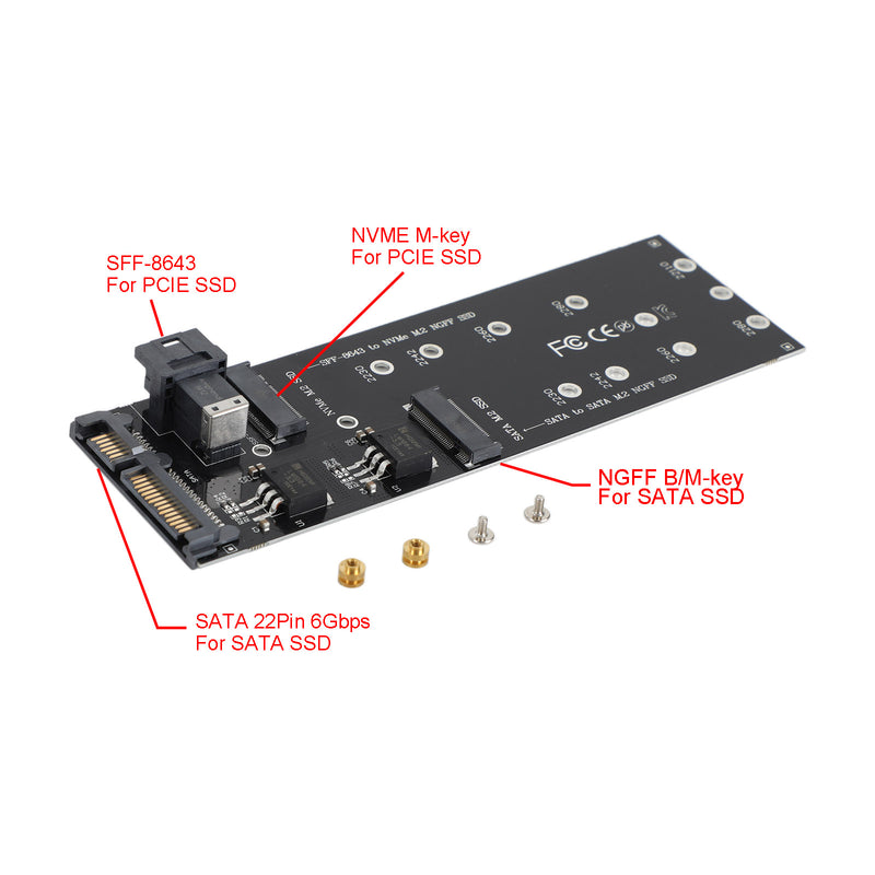 M2 Hard Drive SFF-8643 to U2 NGFF M-Key to HD SAS NVME PCIe SSD SATA Adapter