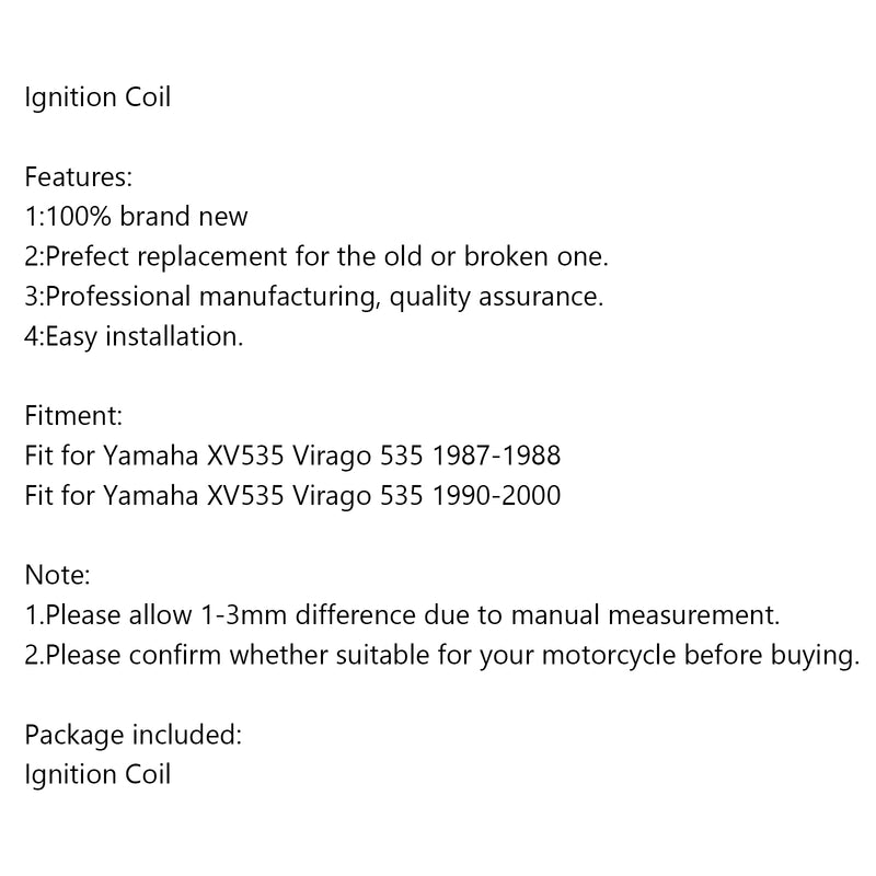 Ignition Coil for Yamaha Virago 535 XV535 1987-1988 / 1990-2000 Generic