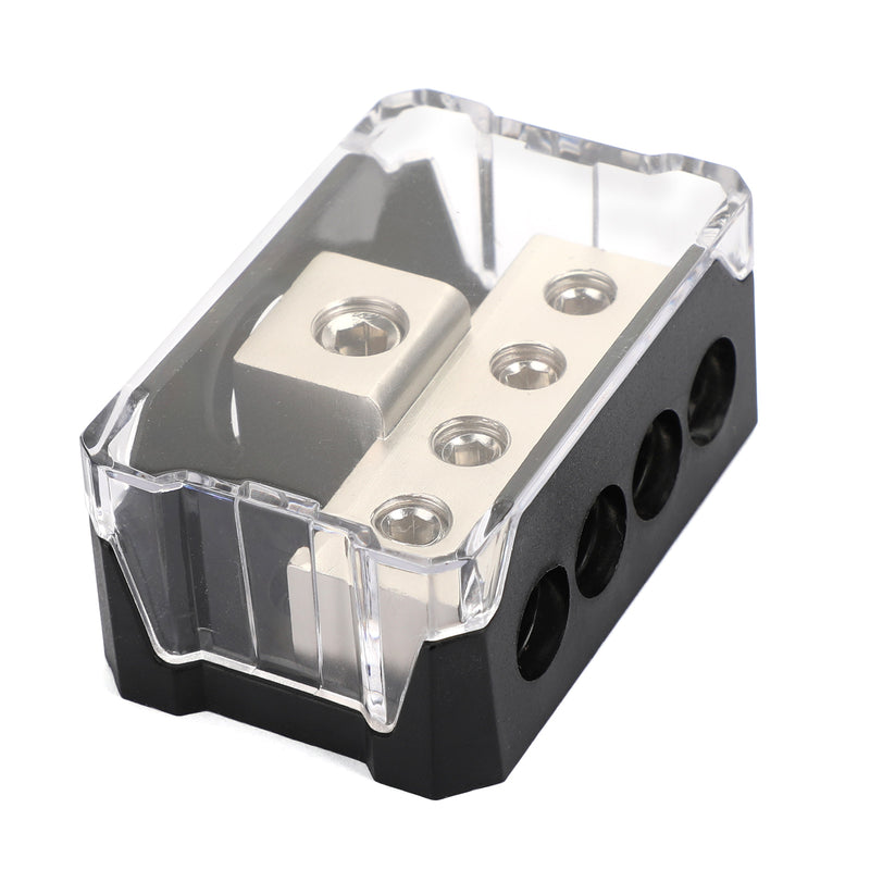 Plastic housing Splitter Heat resistant Clear Cover Distribution Block T Type 1x0GA In 4x4GA Out Splitter Nickel Plated for Car Audio Marine