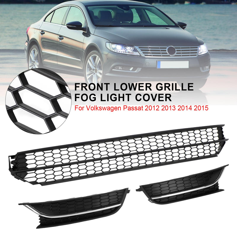 Volkswagen Passat 2012-2015 Front Lower Grille + Fog Light Cover W/O Hole Combo Set