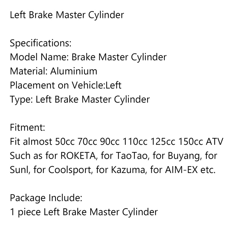 Left Brake Master Cylinder For 50cc 70cc 90cc 110cc 125cc 150cc ATV Dirt Bike Generic