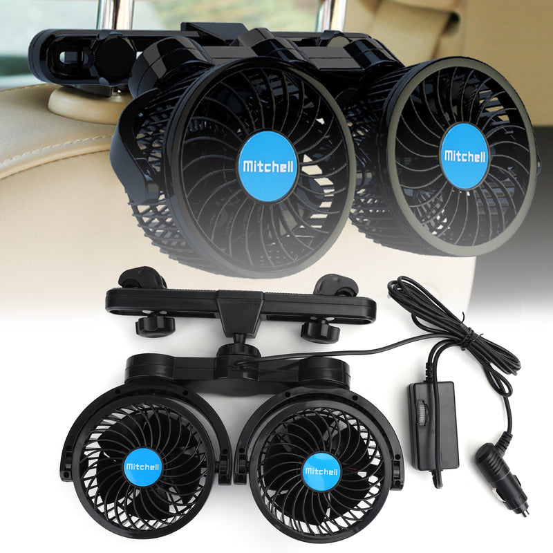 12V Electric Auto Cooling Fan Dual Head Stepless Speed Rear Seat Air Fan Car Fan