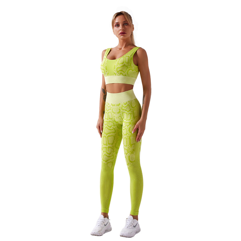 2Pcs Womens Snake Skin Pants Set Lounge Wear Tracksuit Yoga Gym Sport Suit