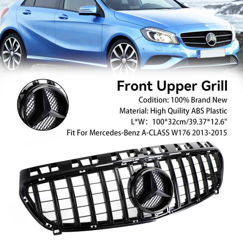 2013-2015 Mercedes Benz A CLASS W176 Gloss Black Front Bumper Grille Grill