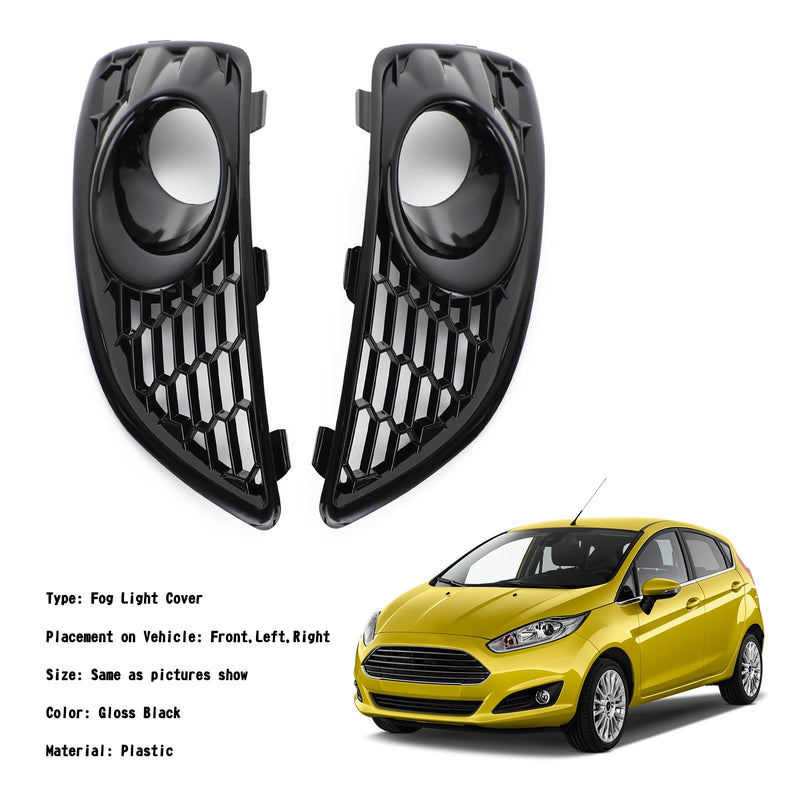 Pair Grille Gloss Black Front Fog Light Lamp Cover Fit Ford Fiesta 2013-2017 Generic