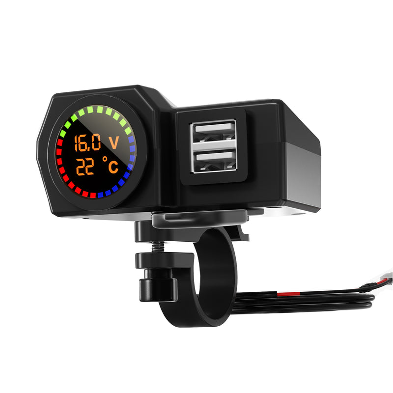 Qc3.0 Volt Meter Phone Charge Bracket Temperature Meter For Motocycle Scooter BlackB Generic