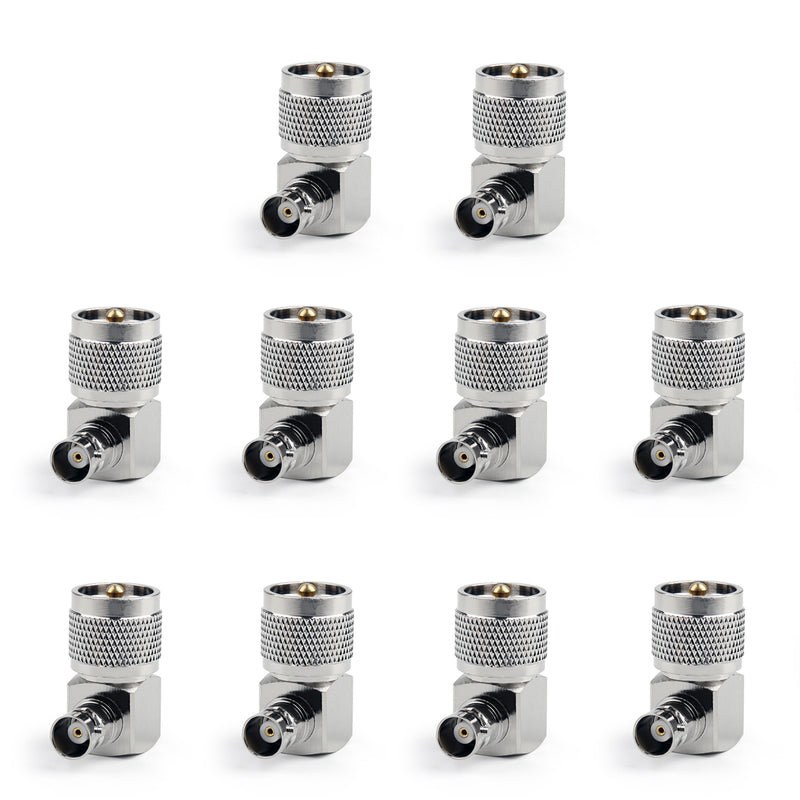 10pcs UHF PL259 Male Plug to BNC Female Jack Right Angle RF Coax Adapter Connector