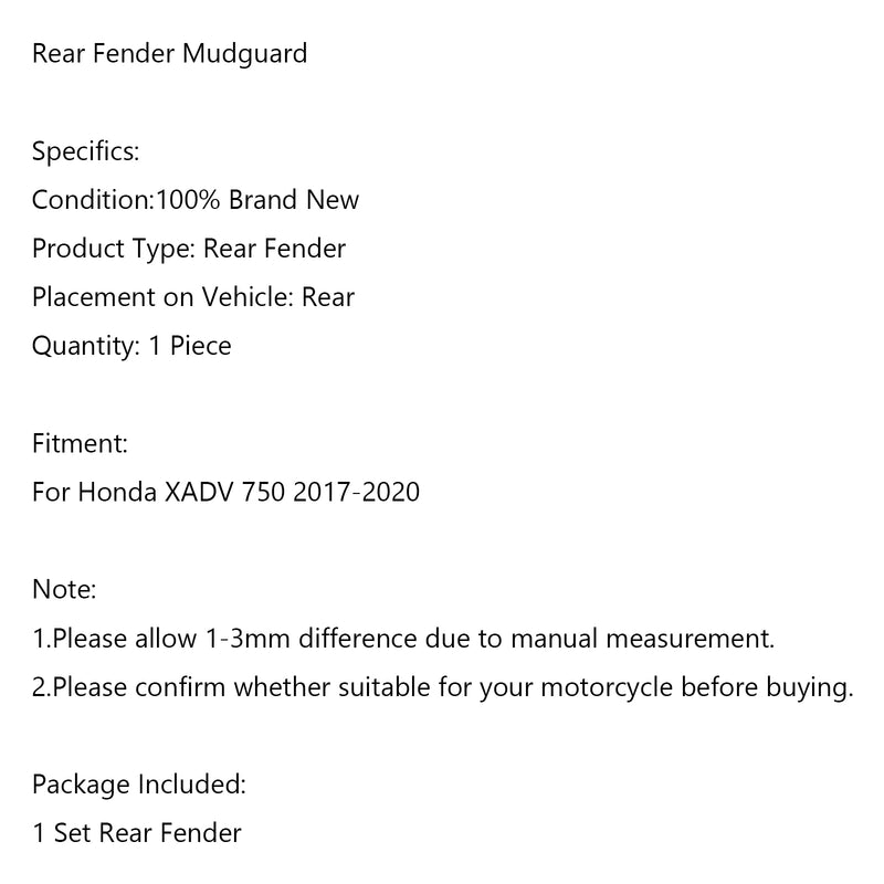 Motorcycle Rear Fender Tire Hugger Mudguard for Honda XADV 750 2017-2020 Generic