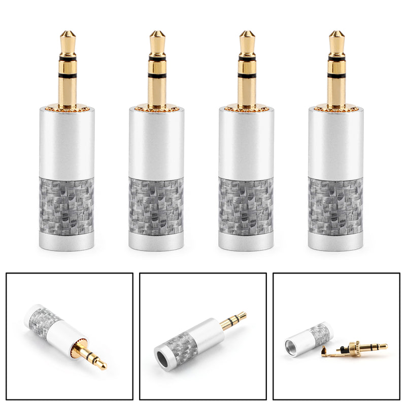 4PCS Mini 3.5mm 3 Pole Stereo Plug Fit DIY Headphone Audio Connector Silver