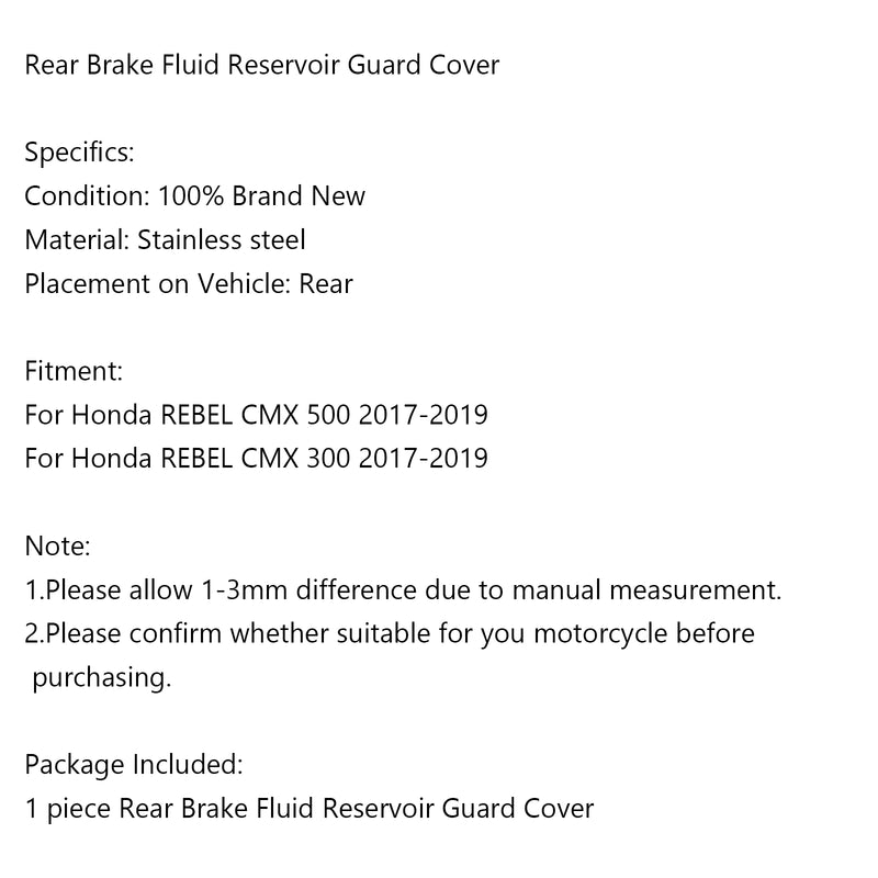 Rear Brake Fluid Reservoir Guard Cover for Honda 2017-2019 REBEL CMX 500 300 Generic
