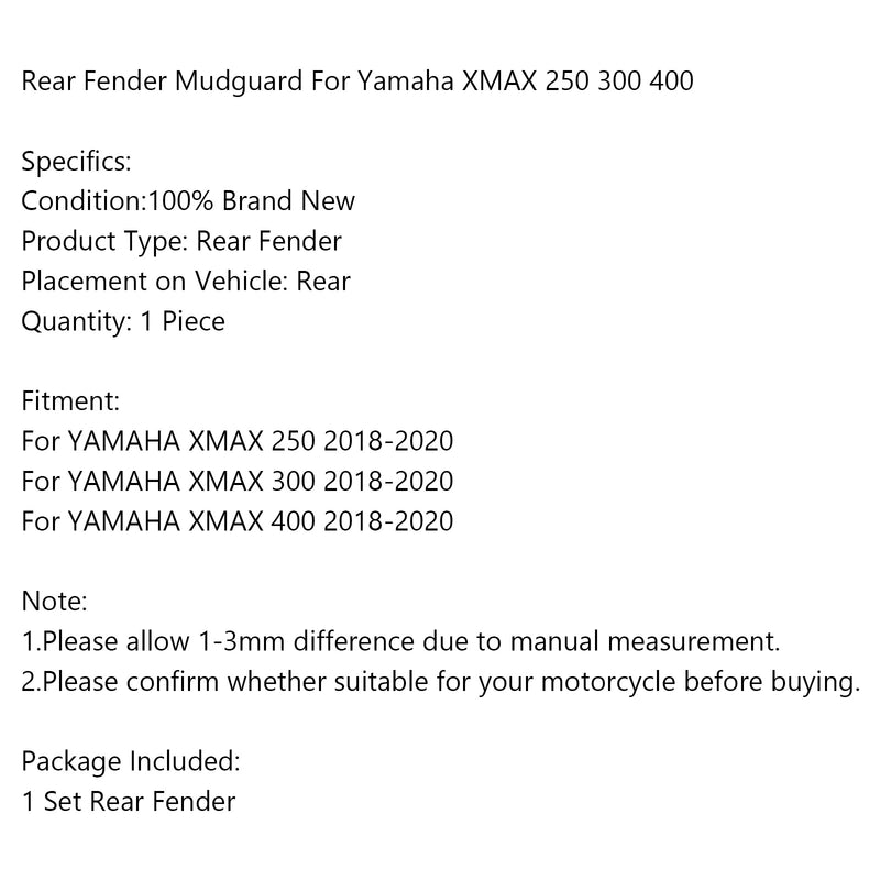 Motorcycle Rear Fender Tire Hugger Mudguard for Yamaha 18-20 X-MAX 250 300 400 Generic