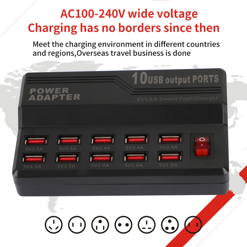 10 Port USB Desktop Charger 5V/12A Multi Hub Dock Fast Charging Station AU Plug
