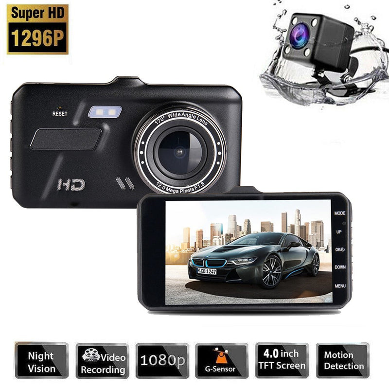 Front and Rear HD 1080P Dash Cam 4" In Car Camera Recorder Dual Night View