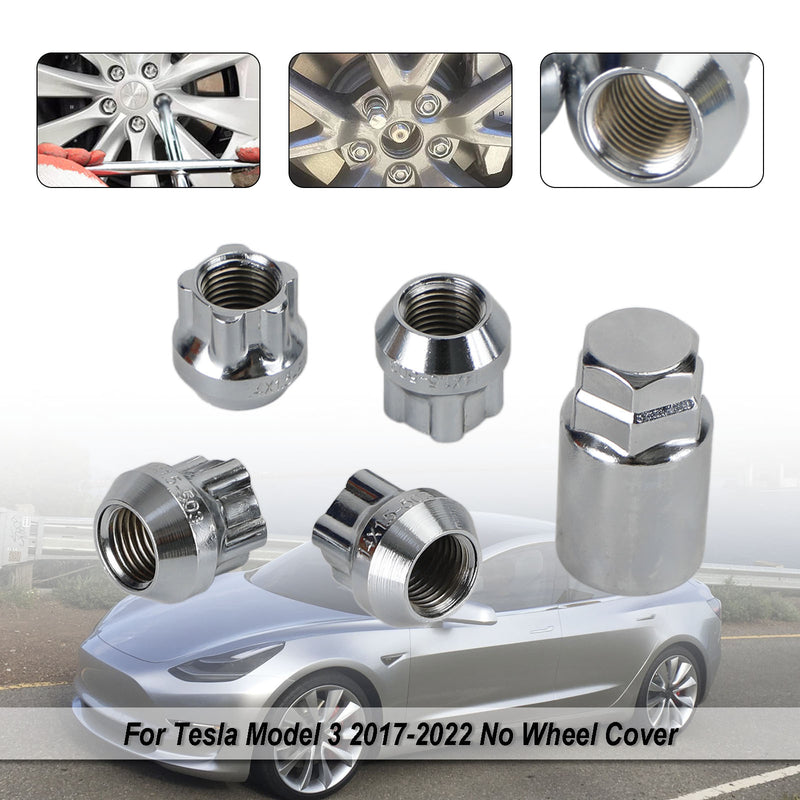 Tesla Model S/3/X/Y All Year Chrome M14脳1.5 4PCS Wheel Lock Lug Nut